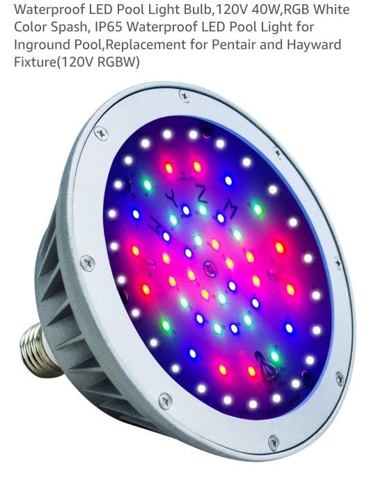 Waterproof LED Pool Light Bulb,120V 40W,RGB White Color Spash, IP65 Waterproof LED Pool Light for Inground Pool,Replacement for Pentair and Hayward Fi