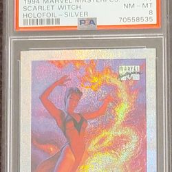 Vintage Graded 1994 Marvel Masterpieces Scarlet Witch Silver Holofoil Card Graded PSA 8 - Dr. Strange Multiverse Of Madness