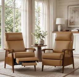 2X Sand color genuine leather recliner chairs