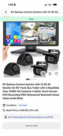 RV Backup Camera System with 10.36" 4K Monitor