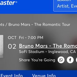 Bruno Mars 10/02/26 Tickets 
