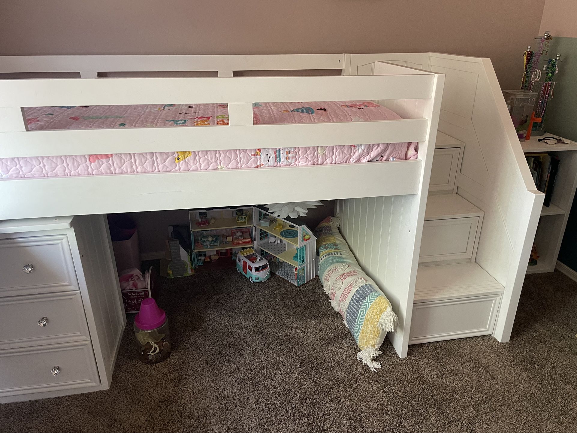 Twin Bed- Loft Bed With Attached Desk And Dresser