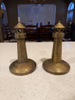 Vintage Brass Lighthouse Lamp Bases – Nautical Coastal Decor – Heavy Pair