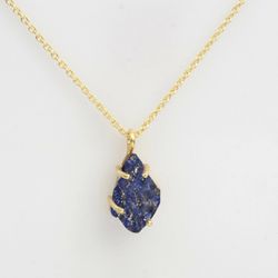 Raw Lapis Lazuli 18k Gold Plated Pendant 925 Silver Necklace Jewelry