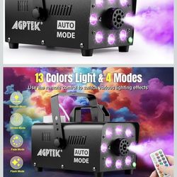 Fog Machine, Smoke Machine with 13 Colorful LED Lights Effect, Auto Mode 4000CFM Fog with 1 Wired Receiver and 2 Wireless Remote Controls, Perfect for