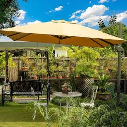 Sunnyglade 10x10FT Cantilever Patio Umbrella Square Deluxe Umbrella 360 Rotation & Integrated 