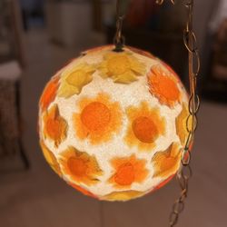 Lucite Orange-ish Swag Lucite Hanging Lamp