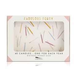 New Lucky Feather "Fabulous Forty" ceramic jewelry trinket dish 40 candles one for each year birthday gift