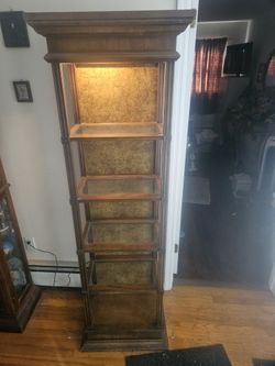 Antique vintage bookshelf book shelf wooden Hollywood Regency display case shelving cabinet LIGHT