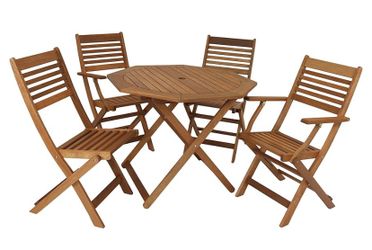 Wood 5-Piece Foldable Outdoor Patio Dining Set - 4-Chairs and 1 Table - Teak Oil Finish-$399