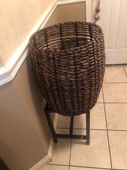 Wicker basket 18” tall, wide rim black and brown