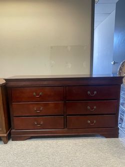 Cherry Wood 6-Drawer Double Dresser TV stand
