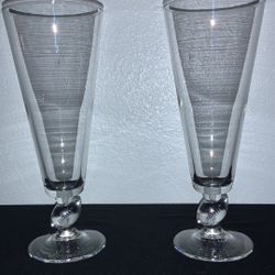 Vintage Pilsner Football Stem Glasses Set Of 2