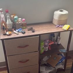 Wooden/beige Bedside Table With 3 Deep Drawers And Shelves