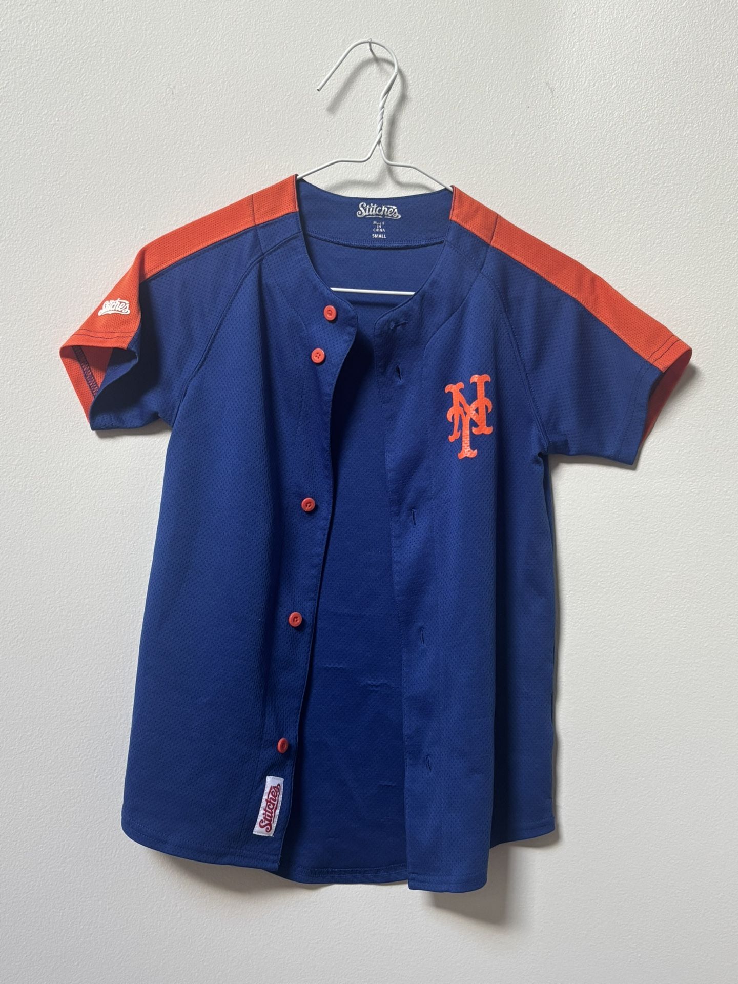 Male Small New York Mets Stitches Royal Logo Button-Up Jersey