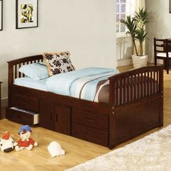 Brand New Cottage Dark Walnut Mission Style 4 Drawers & Storage Captain Twin Size Bed Frame 