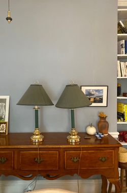 Set of Two Green/Gold Vintage Lamps