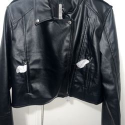 Black Leather jacket - Women Large 