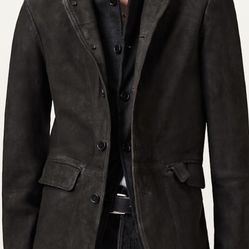 ALL SAINTS MENS SURVEY DOUBLE LAYERED WAXED SUEDE BLAZER