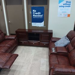 *Weekend Special*---Santiago Sleek Brown Leather Reclining Sofa/Loveseat Sets---Delivery And Financing Available🙌