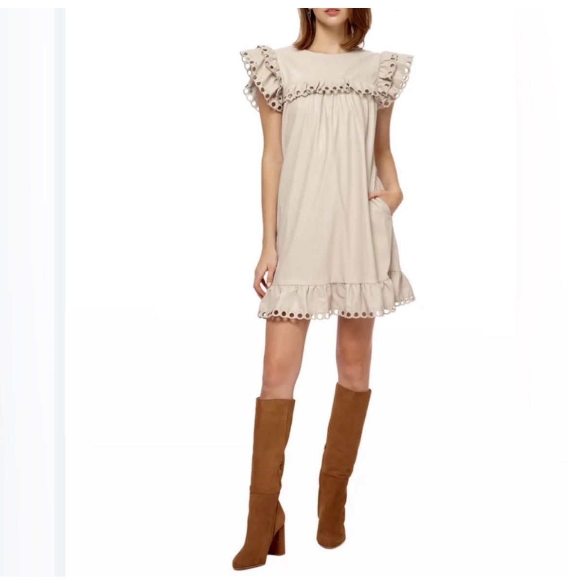 Stella Vegan Leather Trim Shift Dress Bones 