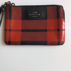 Coach Corner Zip Wristlet Wallet Red Plaid Tartan