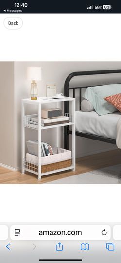 LELELINKY White Side Table with Storage, Small End Table Printer Stand for Small Spaces, Record Player Stand with Vinyl Storage, Sofa Night Stands for