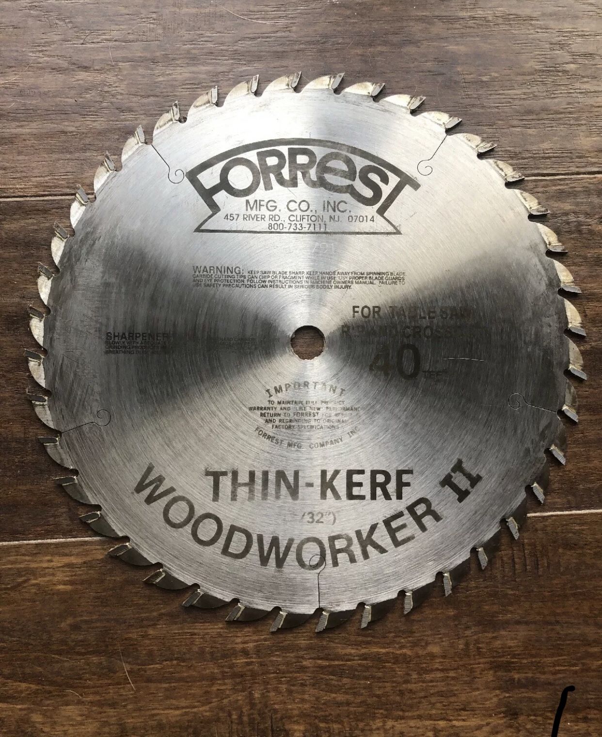 Forrest woodworker II 10” table saw blade thin Kerf