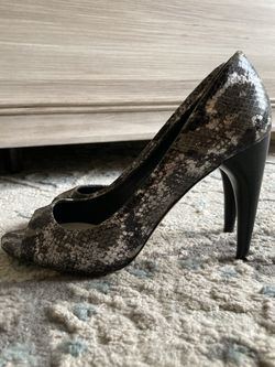 Peep Toe Snake Skin Print Black/Silver