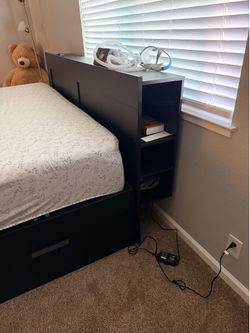 IKEA king size bed with storage, side table and cooling mattress