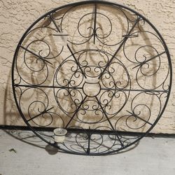 Large Round Metal Wall Sconce - Decorative Pillar Candle Holder