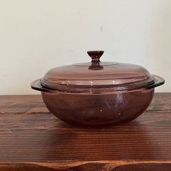 Pyrex Casserole Dish Pot Cranberry 2L Liter 2Qt Glass Lid 024 Vintage Cookware