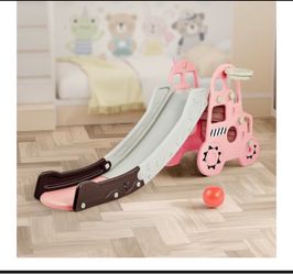DUKE BABY 3-in-1 Car Shape Kids Slide: A fantastic toddler toy with basketball hoop, and slide. for ages 3+ with spacious buffer area. -Pink