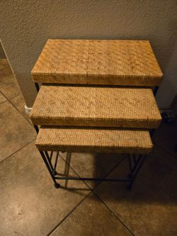 Rattan and Metal Nesting Tables Set of 3
