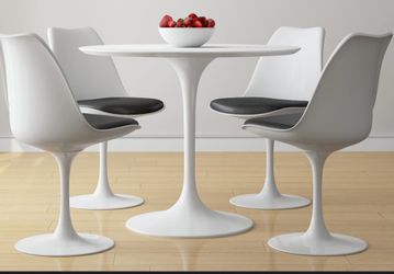 White Tulip Dining Set – 36” Table + 4 Chairs