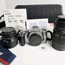 Canon EOS Rebel GII 35mm Film SLR Camera W/ Sigma 28-80mm & 70-300mm And Case