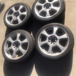 4 —- 205/45zr17 4x100 4x3.94 4x114.3 4x4.5 Aluminum 6 Spokes Rims Wheels With Good 80% Treads Tires!