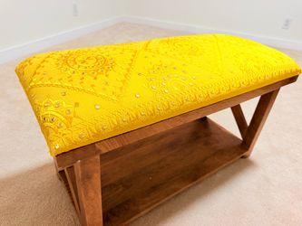 Upholstered Wooden Bench with Storage Shelf