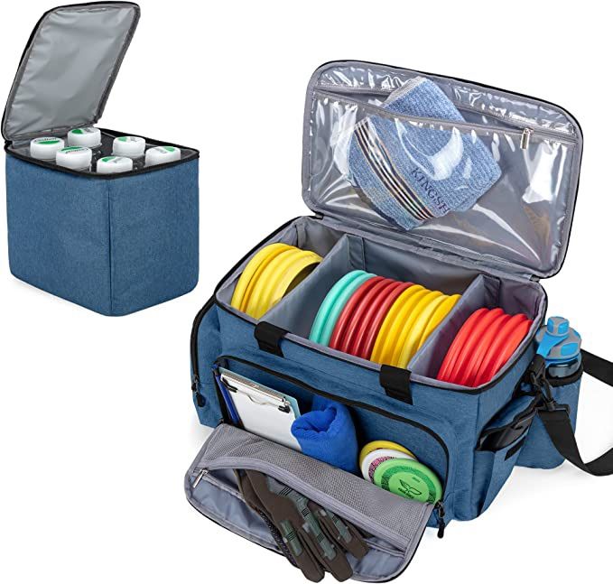 Disc Golf Bag Holds 25 Disc Capacity, Disc Golf Bag with Cooler Bag Holds 6 Cans, Extra Storage Pockets and Waterproof PU Material Bottom