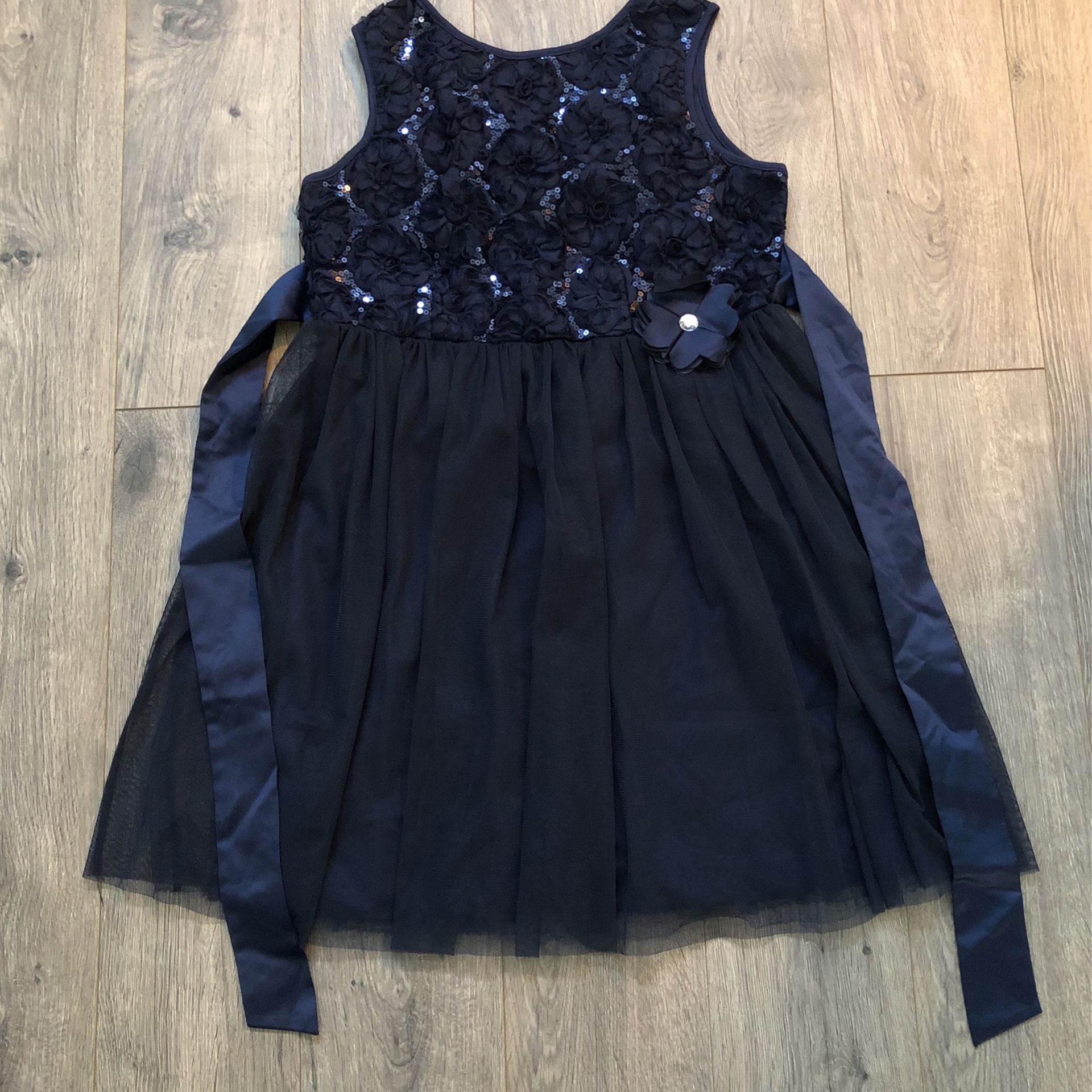 Girls Sequin Top Navy Blue Dress