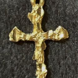14K yellow gold nugget cross pendant 