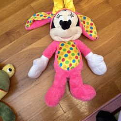  Disney Just Play Easter Bunny Minnie Mouse Plush Pink 18" Polka Dots. 18" to top of bow. 