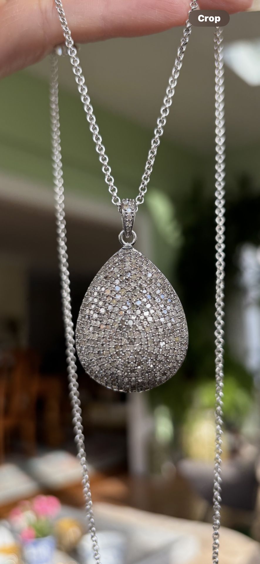 Silver 925 Diamond Pear Shape Diamond Pendant Necklace