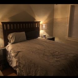 Dark Wood Queen Bed. 