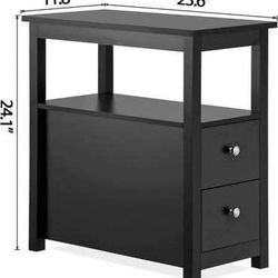New Set of 2 End Table/Nightstands w/ Drawers, 2 Tiers Storage Shelf, Brown