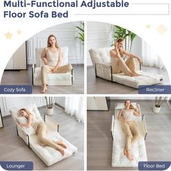 Adjustable Floor Sofa Couch, 5-Position Convertible Lazy Sofa Sleeper Bed with Pillow, Velvet Multi-Functional Bean Bag Bed, Versatile Floor Seating S