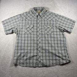 Wrangler Western Pearl Snap Men’s 2XL Gray Plaid Short Sleeve Shirt Rodeo #3E