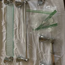 Chrome  4-Piece Bathroom Accessory Kit Including 18" Towel Bar, Double Robe Hook and Tissue Holder