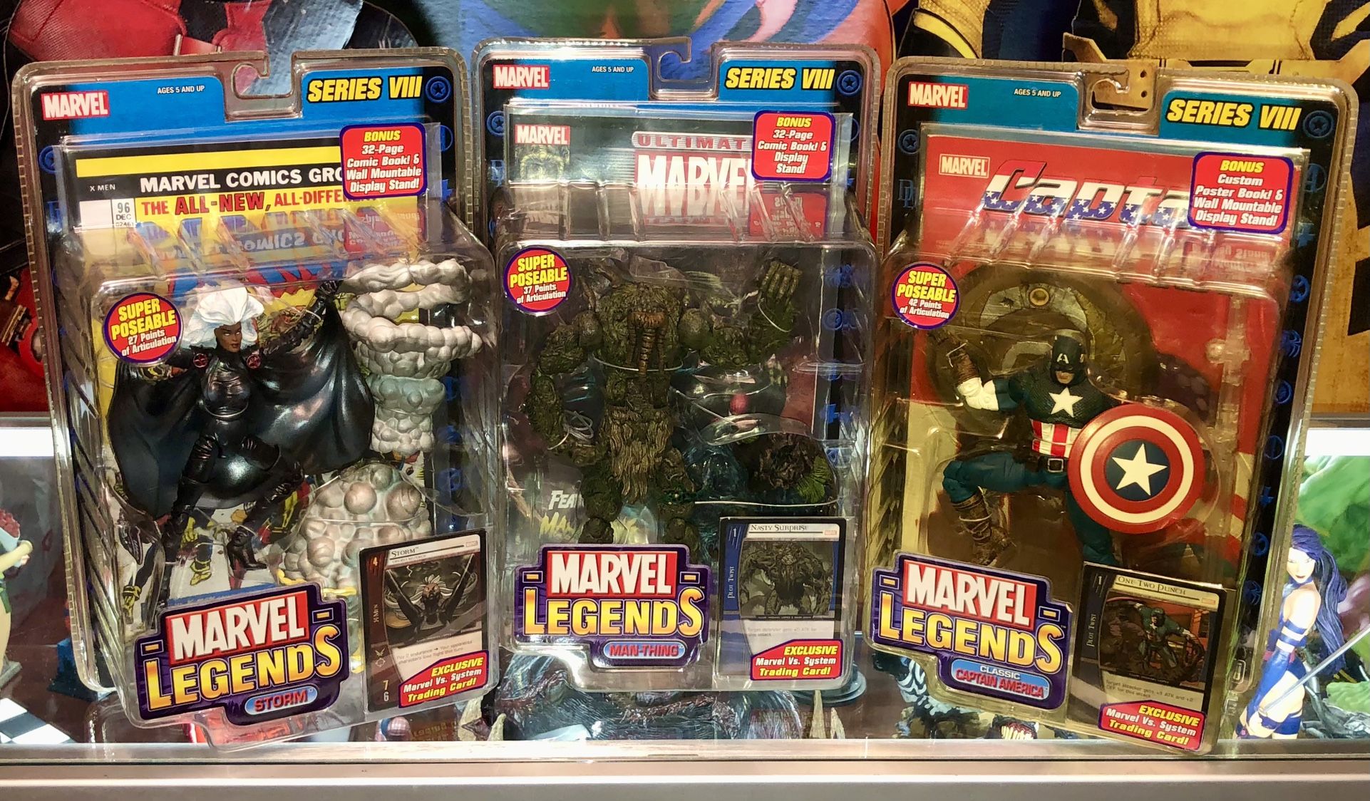 Marvel Legends Toybiz 2004 Series 8 VIII X-Men Storm Man-Thing Avenger Classic Captain America 6โ+ SP 27+ POA Comic Book & Display Stand New NRFP MISP