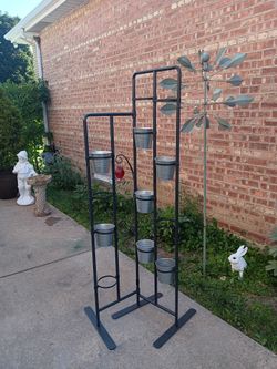 IKEA Socker metal plant stand and Galvanized tins